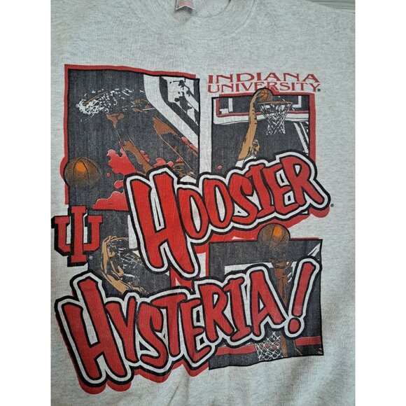Vtg Indiana University Hoosier Hysteria Graphic Sweatshirt Mens XL Gray 90's - Picture 3 of 11